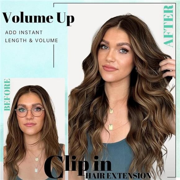Clip in Long Wavy Synthetic Hair Extension 20 Inch 4PCS Balayage